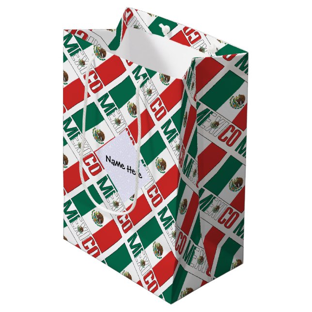 Sacola Para Presentes Média México: Bandeira mexicana Enviada Personalizada (Frente inclinada)