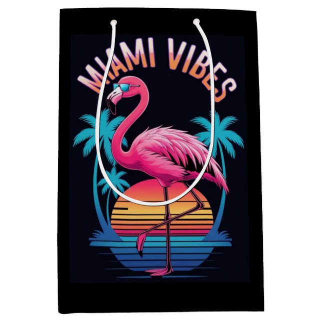 Sacola Para Presentes Média Miami Vibes Summer Flamingo Design-63454 (Frente)