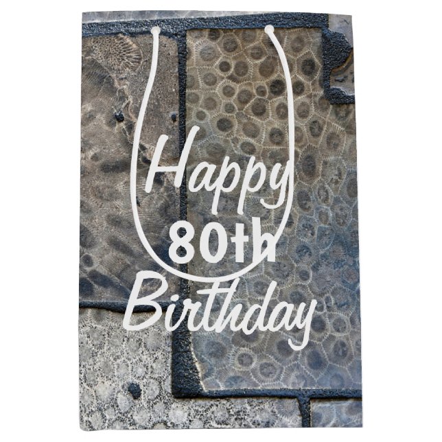 Sacola Para Presentes Média Michigan Petoskey Stone 80 Birthday (Frente)