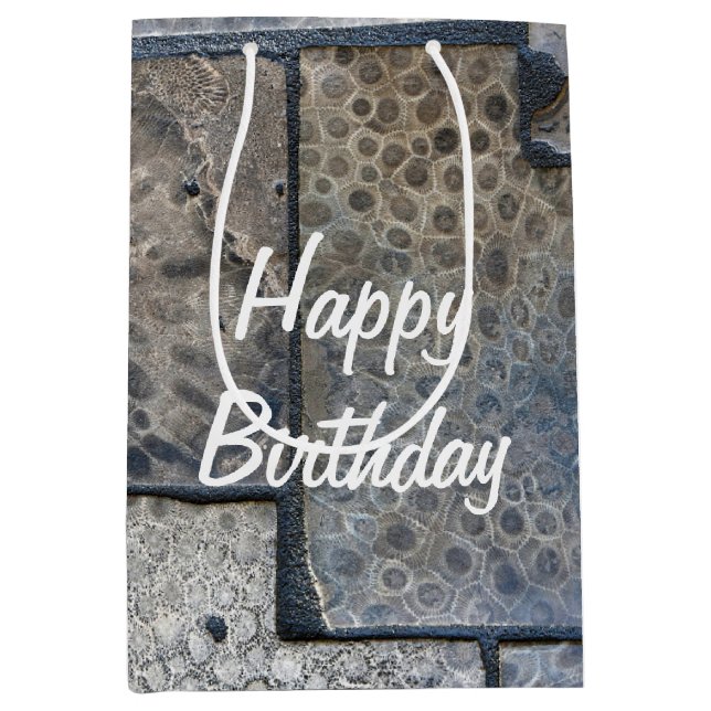 Sacola Para Presentes Média Michigan Petoskey Stone Birthday (Frente)