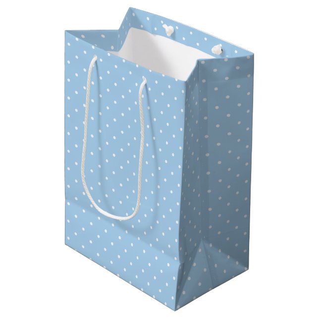 Sacola Para Presentes Média Micro Bolinha Branco - Azul Bebê (Frente inclinada)