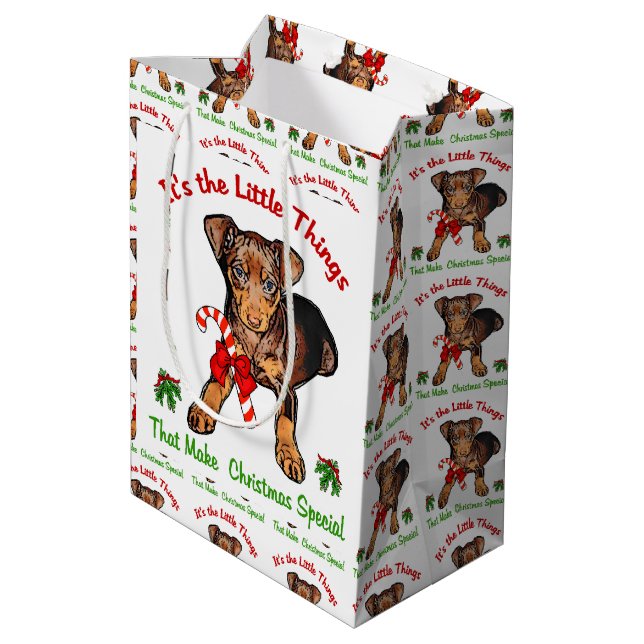 Sacola Para Presentes Média Miniatura Pinscher Natal (Verso inclinado)