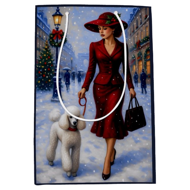 Sacola Para Presentes Média Miniature Poodle Holiday  (Frente)