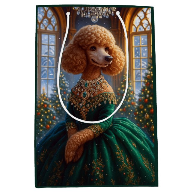 Sacola Para Presentes Média Miniature Poodle Holiday  (Frente)