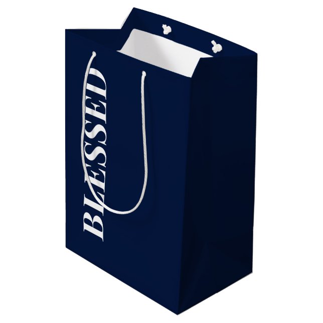 Sacola Para Presentes Média Minimal BLESSED | Navy Blue Holiday (Verso inclinado)