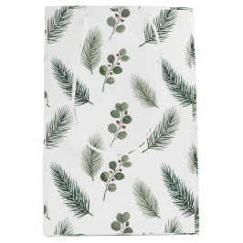 Sacola Para Presentes Média Minimal Christmas Pine Pattern, Scandi Style