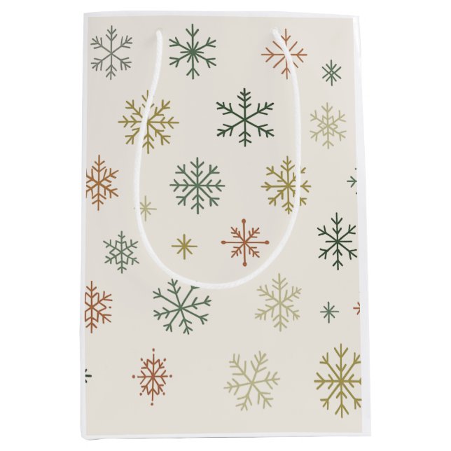 Sacola Para Presentes Média Minimal Snowflakes Seamless Pattern (Frente)