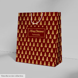 Sacola Para Presentes Média Minimalist Red Gold Custom Christmas Gift Bag