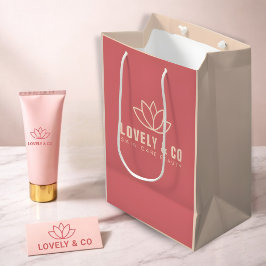 Sacola Para Presentes Média Minimalista Rosa Poente e Salão de Beleza em Marfi