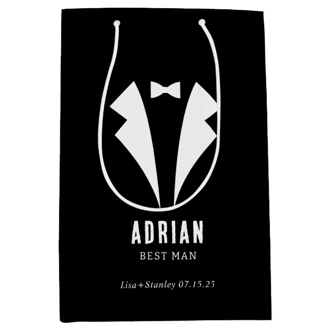 Sacola Para Presentes Média Minimalistic Wedding Best Man Name Black (Frente)