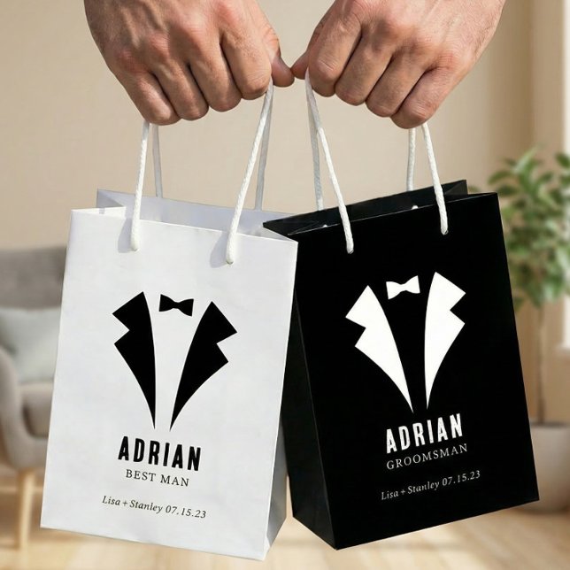 Sacola Para Presentes Média Minimalistic Wedding Best Man Name White (Criador carregado)