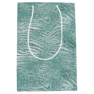 Sacola Para Presentes Média Mint Glitter Glitzy Sparkle Zebra Print