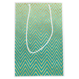 Sacola Para Presentes Média Mint Green Dourada Glam Chevron Ombre