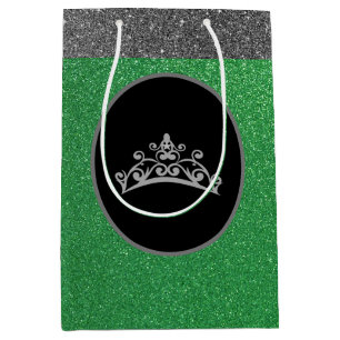 Sacola Para Presentes Média Miss Pageant Crown Green FX GlitterGift Bag