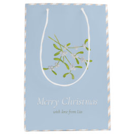 Sacola Para Presentes Média Mistletoe Stripes Blue Eggnog Bag