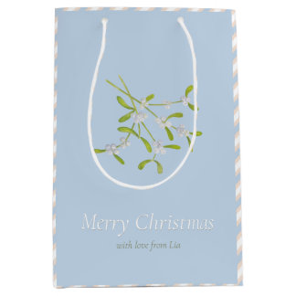 Sacola Para Presentes Média Mistletoe Stripes Blue Eggnog Bag