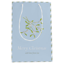 Sacola Para Presentes Média Mistletoe Stripes Blue Green Gift Bag