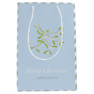Sacola Para Presentes Média Mistletoe Stripes Blue Green Gift Bag