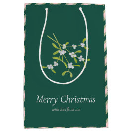 Sacola Para Presentes Média Mistletoe Stripes Rosa Darkgreen Bag