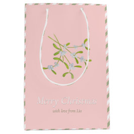 Sacola Para Presentes Média Mistletoe Stripes Rosa Verde Bag Gift