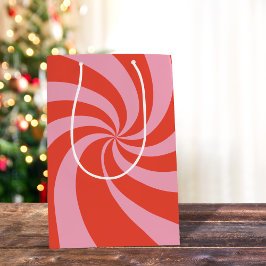 Sacola Para Presentes Média Mod Wavy Groovy Hippie Retron Christmas Pink Red