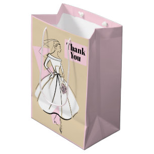 Sacola Para Presentes Média Moda Noiva Neutral Obrigado rosa médio