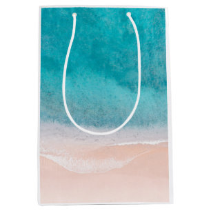 Sacola Para Presentes Média Modelo de Areia Azul do Mar Costeira Personalizada
