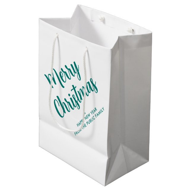 Sacola Para Presentes Média Modelo Elegante de Natal com Script Personalizado (Frente inclinada)