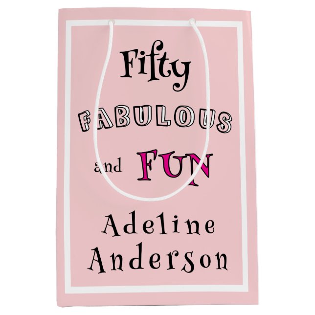 Sacola Para Presentes Média Modern 50 and Fabulous Pink 50th Birthday Gift Bag (Frente)