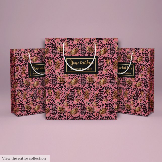 Sacola Para Presentes Média Modern black and gold leopard skin birthday wrap (Modern black and gold leopard skin birthday wrap)