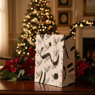 Sacola Para Presentes Média Modern Black and white doodle style art 