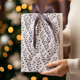 Sacola Para Presentes Média Modern Boho Floral Pattern Plum White