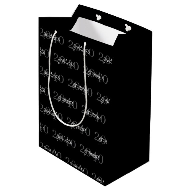 Sacola Para Presentes Média Modern Chic Black Graduation Year Custom (Verso inclinado)