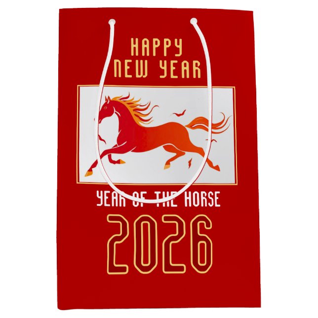 Sacola Para Presentes Média Modern Chinese Fire Horse New Year 2026  (Frente)
