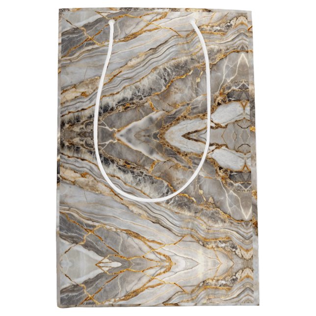 Sacola Para Presentes Média Modern Cracked Gold  marble (Frente)
