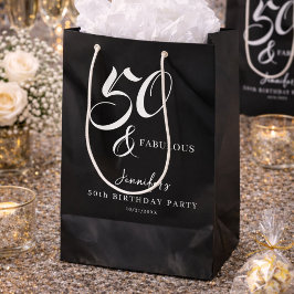 Sacola Para Presentes Média Modern Elegant Black White Fifty Fabulous Birthday