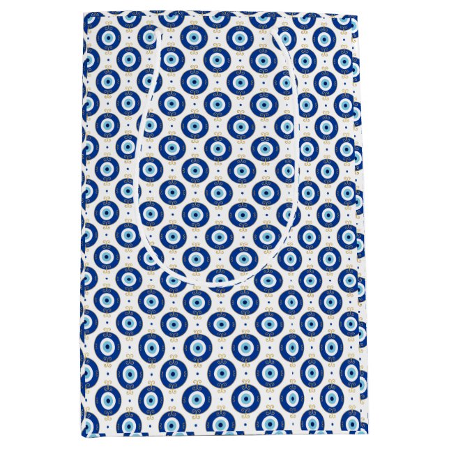 Sacola Para Presentes Média Modern Evil Eye Pattern Blue & Gold Protection (Frente)