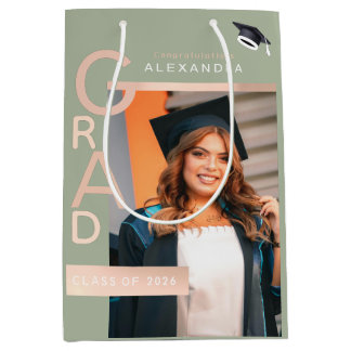 Sacola Para Presentes Média Modern Jade Graduate Congratulations  Rose Gold 