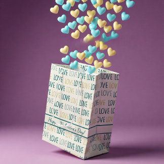 Sacola Para Presentes Média Modern LOVE Pattern in Teal and Gold with Message