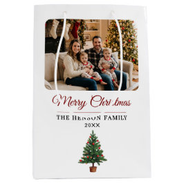 Sacola Para Presentes Média Modern Personalized Family Photo Christmas 