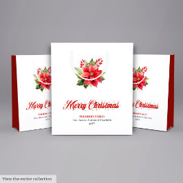 Sacola Para Presentes Média Modern Red Poinsettia Botanical Holiday Gift Bag