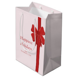 Sacola Para Presentes Média Modern Red Ribbon Bow Wrapped Christmas