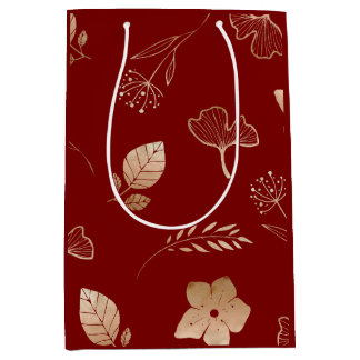 Sacola Para Presentes Média Modern rose gold flowers and leaves