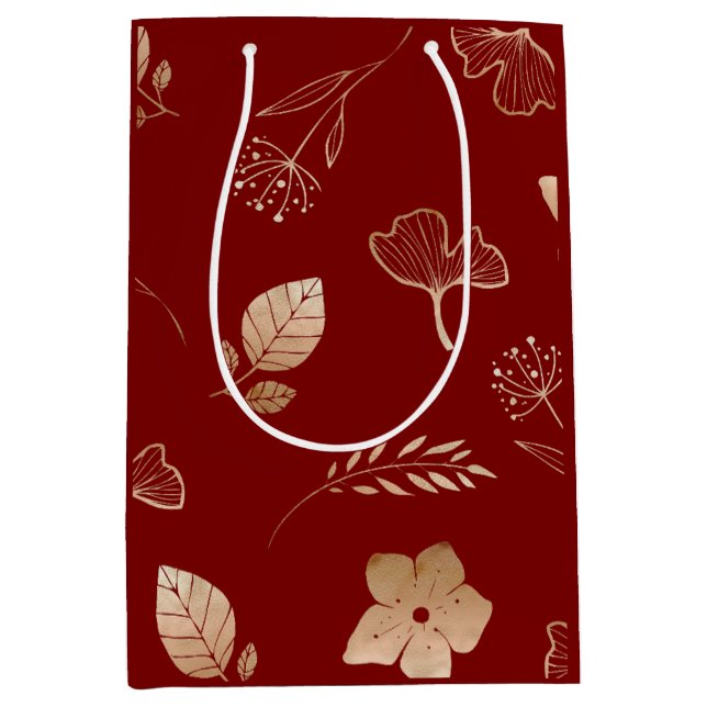 Sacola Para Presentes Média Modern rose gold flowers and leaves (Frente)