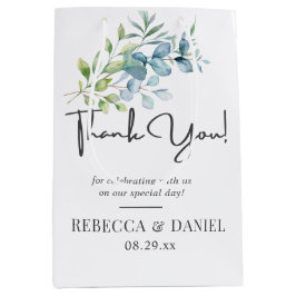 Sacola Para Presentes Média Modern Watercolor Eucalyptus Greenery Wedding