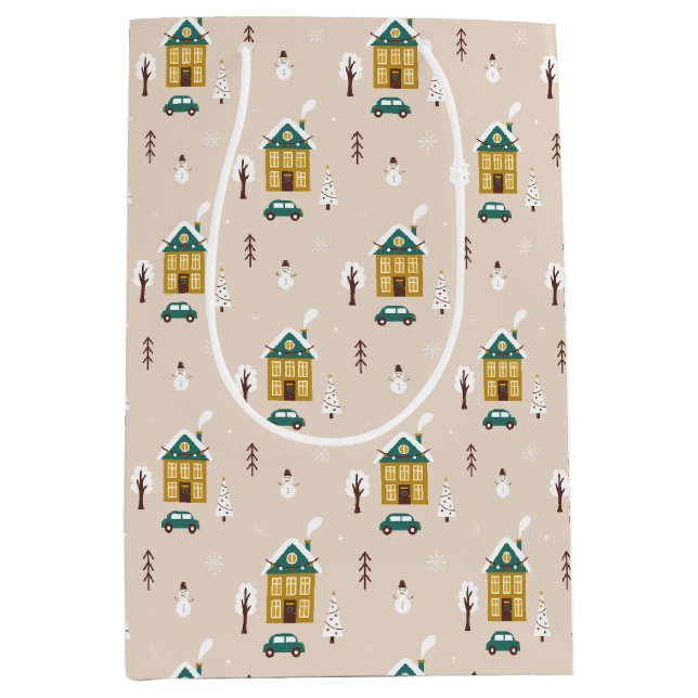 Sacola Para Presentes Média Modern Winter Holiday House (Frente)