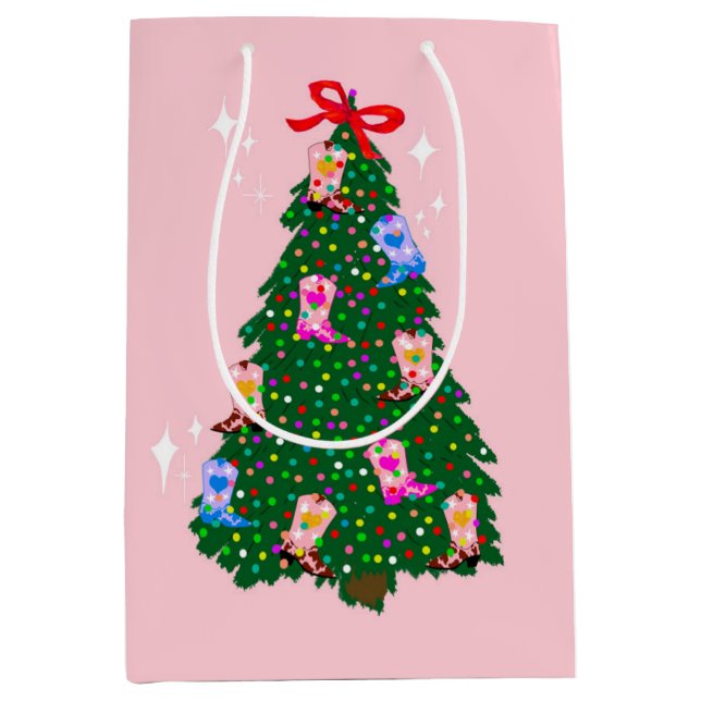 Sacola Para Presentes Média Moderna Cowgirl Rosa Boot Western Natal (Frente)