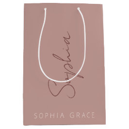 Sacola Para Presentes Média Moderno Monograma Escrito à Mão em Rosa Po dusty