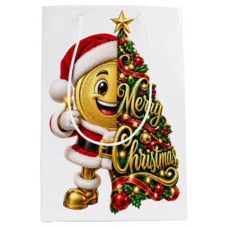 Sacola Para Presentes Média Moeda de Ouro Divertida Papai Noel Natal Feliz Fér
