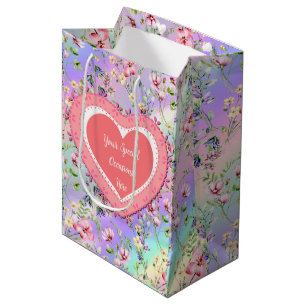 Sacola Para Presentes Média Moldura de Coração Floral Elegante: para Todas as